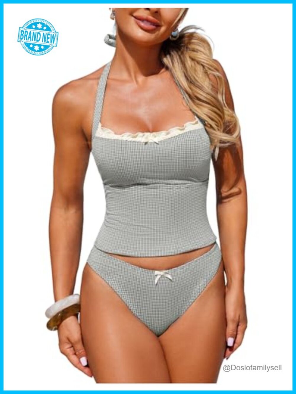 Halter Tankini Set Tummy Control High Waisted Two Piece Swimsuit